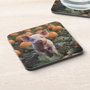 Dessous-de-verre Heureux Comme Un Cochon Bébé Dans Un Patch Citroui
