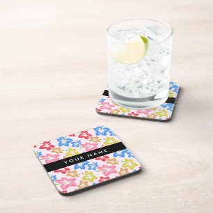 Dessous-de-verre Hibiscus Coloré, Motif Floral, Votre Nom