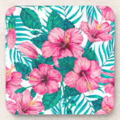 Dessous-de-verre Hibiscus et palmiers feuilles (Devant)