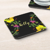 Dessous-de-verre Hibiscus fleur tropical fleuri jaune rose noire (Côté gauche)