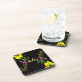 Dessous-de-verre Hibiscus fleur tropical fleuri jaune rose noire (Côté Droit)