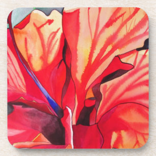 Dessous-de-verre Hibiscus rouge fleurs tropicales aquarelle art