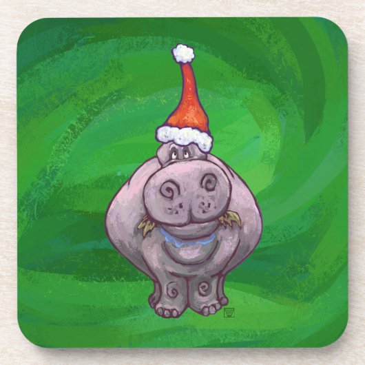 Dessous-de-verre Hippo Festif Sur Vert (Devant)