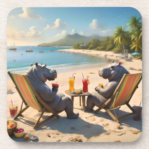 Dessous-de-verre Hippo Hour : Cocktails au bord de la plage et bons