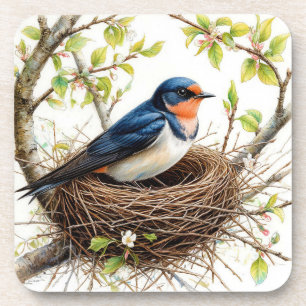 Dessous-de-verre Hirondelle de cheminée nichant sur une branche cou