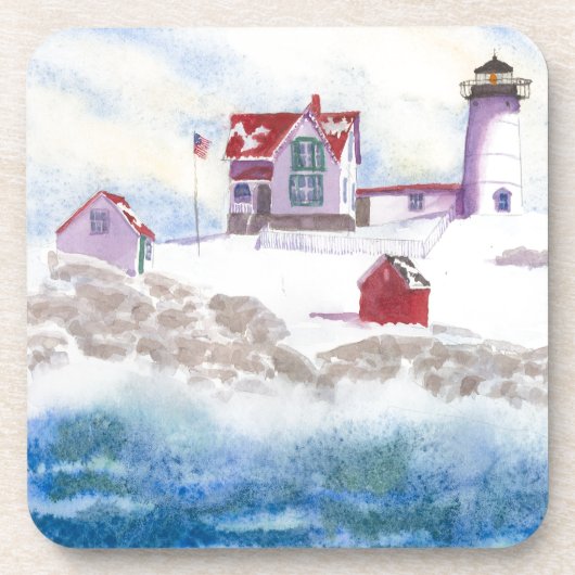 Dessous-de-verre hiver à Nubble LIghthouse dans le Maine (Devant)