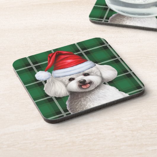 Dessous-de-verre Hiver Bichon Frise Chien de vacances Green Plaid (Côté gauche)