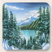 Dessous-de-verre Hiver Mountain Lac Pine Trees Nature (Devant)