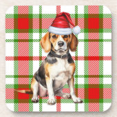 Dessous-de-verre Hiver Thème Beagle Rouge Vert Plaid Vacances (Devant)