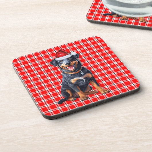 Dessous-de-verre Hiver Thème Beauceron Rouge Plaid Holiday (Côté gauche)