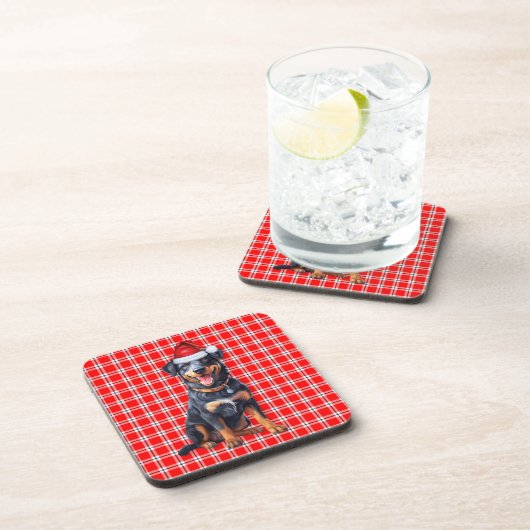 Dessous-de-verre Hiver Thème Beauceron Rouge Plaid Holiday (Côté Droit)