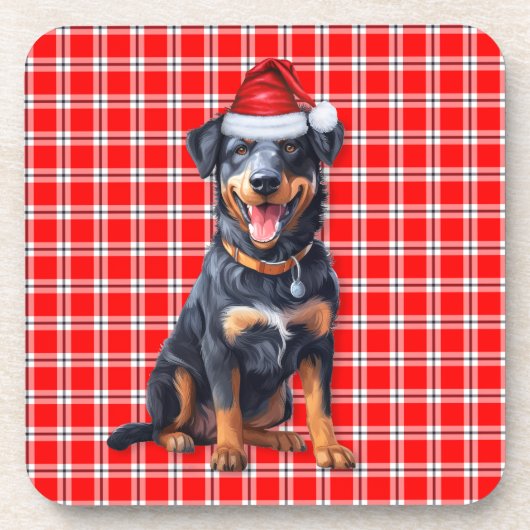 Dessous-de-verre Hiver Thème Beauceron Rouge Plaid Holiday (Devant)