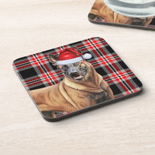 Dessous-de-verre Hiver Thème Belge Malinois Red Plaid Holiday (Côté gauche)