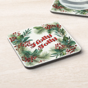 Dessous-de-verre "Holly Jolly" Script décoratif de Noël & Holly
