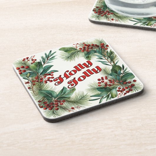 Dessous-de-verre "Holly Jolly" Script décoratif de Noël & Holly (Côté gauche)