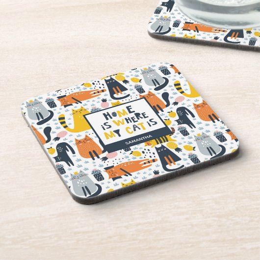 Dessous-de-verre Home is Where My Cat is Monogrammed Name Kitchen (Côté gauche)