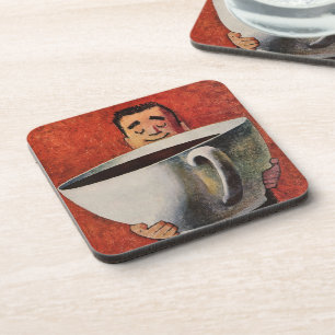 Dessous-de-verre Homme heureux vintage buvant une tasse géante de c