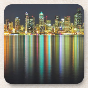 Dessous-de-verre Horizon de Seattle la nuit avec la réflexion