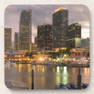 Dessous-de-verre Horizon financier de Miami au crépuscule