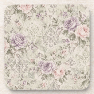 Dessous-de-verre Horloge murale carrée aux roses vintage shabby chi