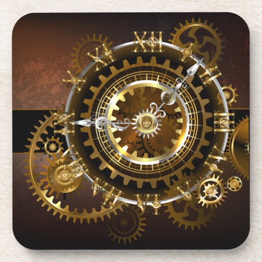 Dessous-de-verre Horloge Steampunk avec des engrenages anciens (Devant)