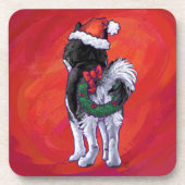 Dessous-de-verre Husky à Santa Hat Sur Rouge (Devant)