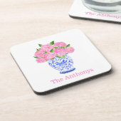 Dessous-de-verre Hydrangea Rose En Chine Aquarelle Nom (Côté gauche)