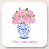 Dessous-de-verre Hydrangea Rose En Chine Aquarelle Nom (Devant)