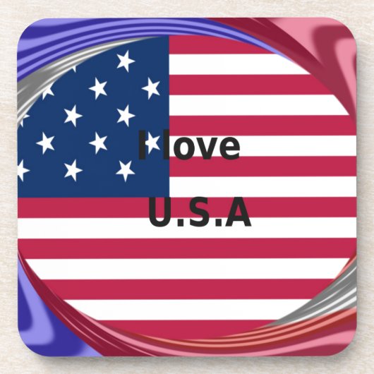 Dessous-de-verre I Love U.S.A. Swirl : Patriotic Heart Art Imprimer (Devant)