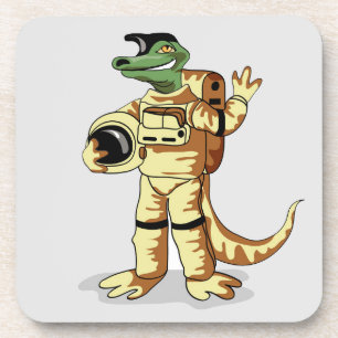 Dessous-de-verre Iguanodon Habillé Dans Un Spacesuit Cosmonaute.