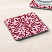 Dessous-de-verre Ikat damask pattern - Bourgogne et rose (Côté gauche)
