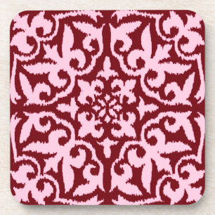 Dessous-de-verre Ikat damask pattern - Bourgogne et rose