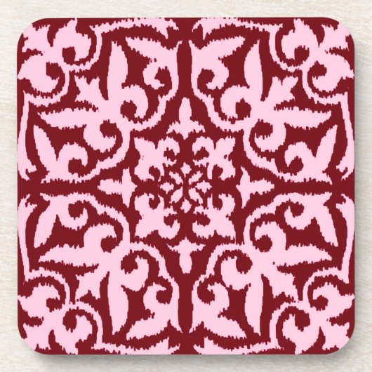 Dessous-de-verre Ikat damask pattern - Bourgogne et rose (Devant)