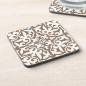 Dessous-de-verre Ikat damask pattern - Taupe Tan et Blanc (Côté gauche)
