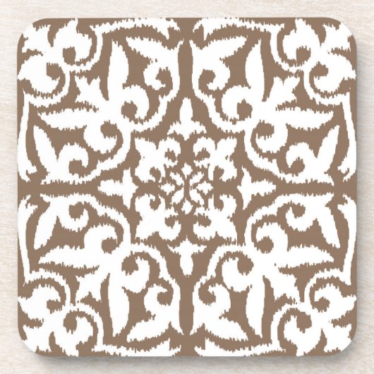 Dessous-de-verre Ikat damask pattern - Taupe Tan et Blanc (Devant)