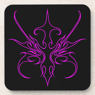 Dessous-de-verre Illustration d'art linéaire tribal noir et rose in