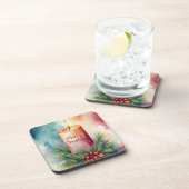 Dessous-de-verre Illustration de la bougie de Noël de l'aquarelle (Côté Droit)