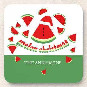Dessous-de-verre Illustration de Noël joyeuse avec melon mignon