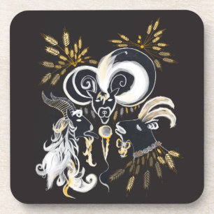 Dessous-de-verre Illustration d'encre de chèvre noire et blanche