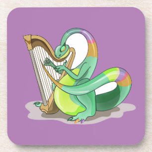 Dessous-de-verre Illustration D'Un Plateosaure Jouant De La Harpe.