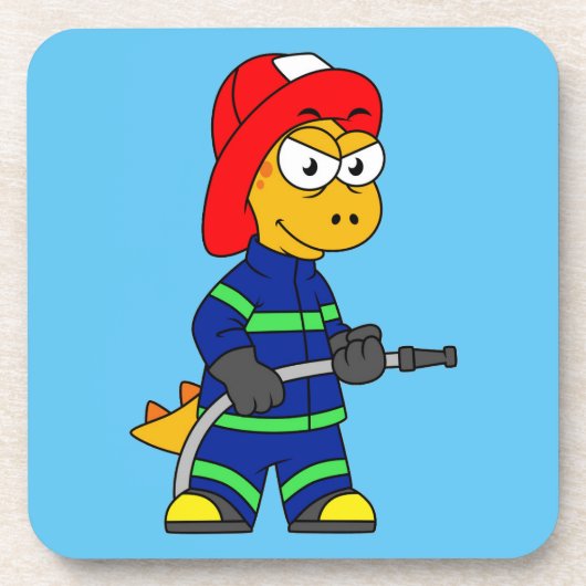 Dessous-de-verre Illustration D'Un Pompier Tyrannosaurus Rex. (Devant)