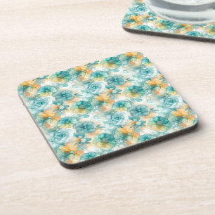 Dessous-de-verre Illustration turquoise de l'encre d'alcool jaune