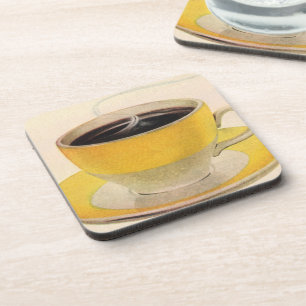 Dessous-de-verre Illustration vintage de café dans une tasse jaune