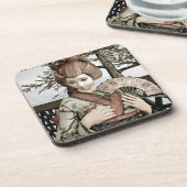 Dessous-de-verre Illustration vintage d'un éventail de geisha en ki (Côté gauche)
