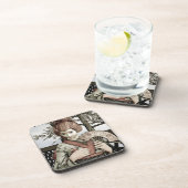 Dessous-de-verre Illustration vintage d'un éventail de geisha en ki (Côté Droit)