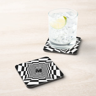 Dessous-de-verre Illustration visuelle noire et blanche, monogramme