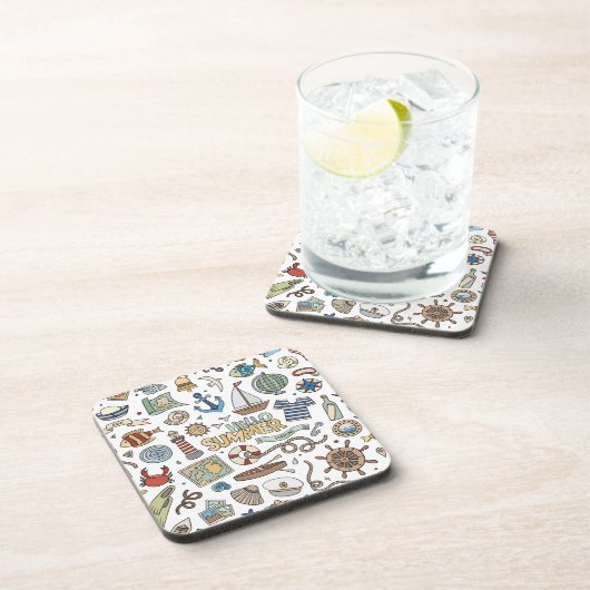 Dessous-de-verre Illustrations Plage Côtière Amusante (Côté Droit)