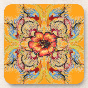 Dessous-de-verre Imaginaire de fleurs victoriennes bleu rouge jaune