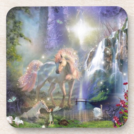 Dessous-de-verre Imaginaire Mère Unicorne et bébé dans un jardin de (Devant)
