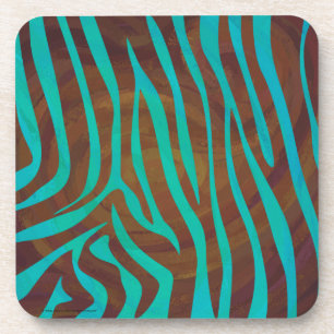 Dessous-de-verre Impression Brown et Turquoise Zebra